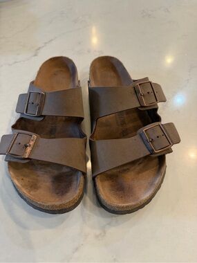 Birkenstock Brown Double Buckle Slide Sandals